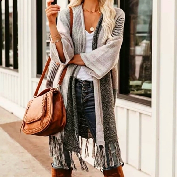 CLEARANCE! BOHO Fringe Cardigan Patchwork Knit Sweater NEW! - Picture 1 of 6
